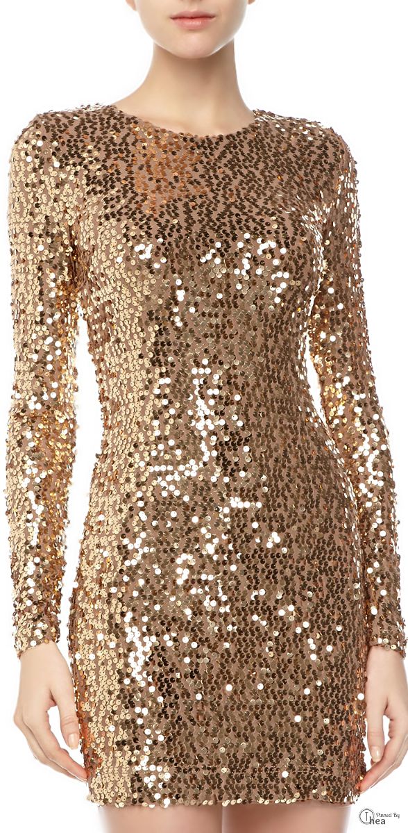 Long Sleeve Gold Sequin Gown - Spring Style