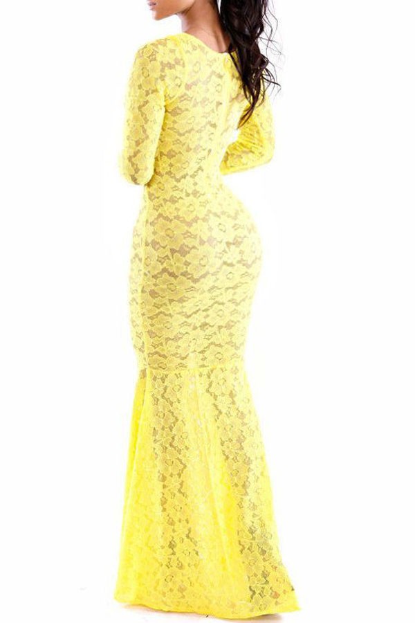 Yellow Lace Dress With Sleeves - Help You Stand Out