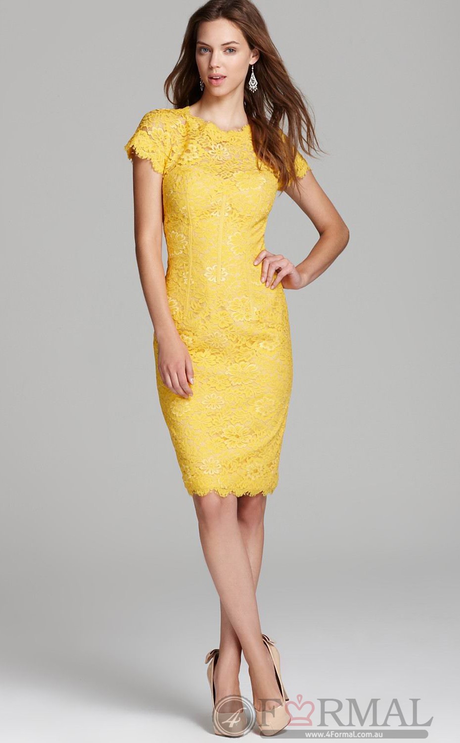 Yellow Lace Dress With Sleeves - Help You Stand Out