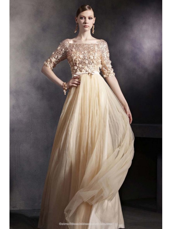 Floor Length Sequin Dress With Sleeves And Fashion Show Collection