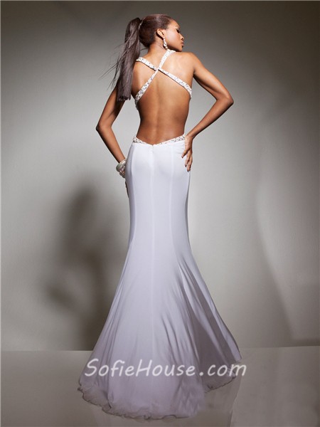 White Backless Evening Gown - 2017-2018