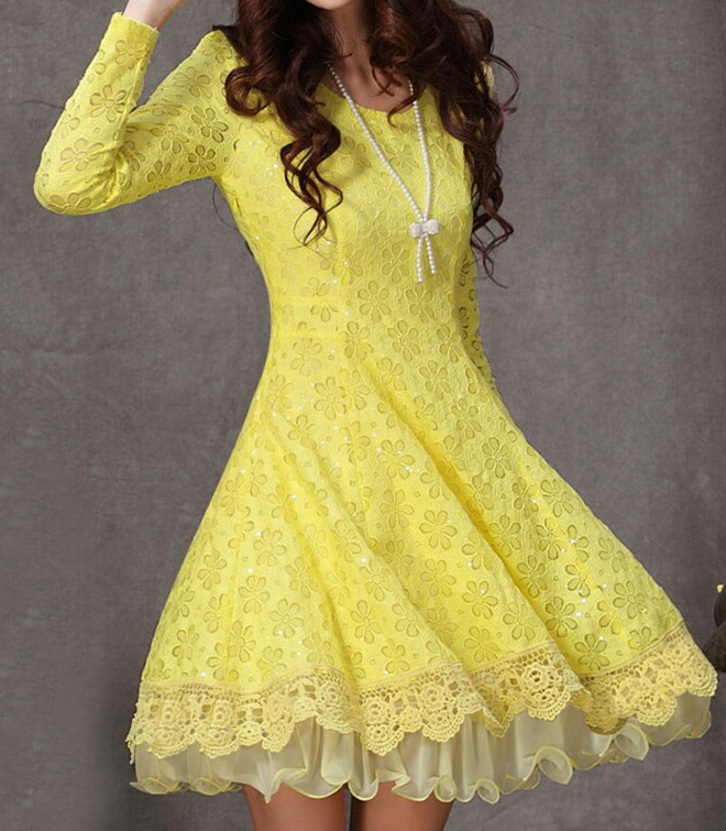 Yellow Long Gown With Sleeves And Fashion Show Collection